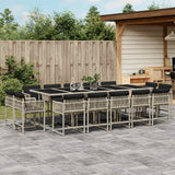 Set da Pranzo da Giardino 15 pz con Cuscini Grigio Polyrattan