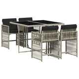 Set Pranzo da Giardino 5pz con Cuscini Grigio Chiaro Polyrattan