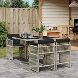 Set Pranzo da Giardino 5pz con Cuscini Grigio Chiaro Polyrattan