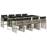 Set Pranzo da Giardino 9pz con Cuscini Grigio Chiaro Polyrattan