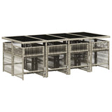Set Pranzo da Giardino 9pz con Cuscini Grigio Chiaro Polyrattan