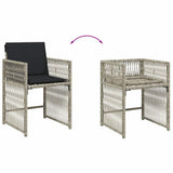 Set Pranzo da Giardino 9pz con Cuscini Grigio Chiaro Polyrattan