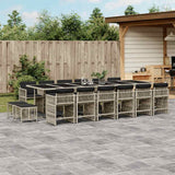 Set da Pranzo da Giardino 17pz con Cuscini Grigio in Polyrattan