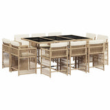 Set da Pranzo da Giardino 11 pz con Cuscini Beige in Polyrattan