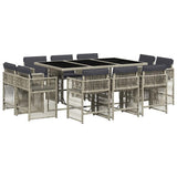 Set Pranzo Giardino 11pz con Cuscini Grigio Chiaro Polyrattan