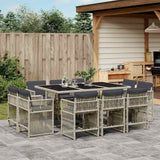 Set Pranzo Giardino 11pz con Cuscini Grigio Chiaro Polyrattan