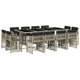 Set da Pranzo da Giardino 13pz con Cuscini Grigio in Polyrattan