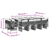 Set da Pranzo da Giardino 13pz con Cuscini Grigio in Polyrattan
