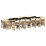 Set da Pranzo da Giardino 17 pz con Cuscini Beige in Polyrattan