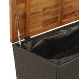 Contenitore Giardino Nero 110x55x63cm Polyrattan e Legno Acacia