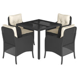 Set da Pranzo da Giardino 5 pz Nero con Cuscini in Polyrattan