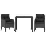 Set da Pranzo da Giardino 3 pz con Cuscini Nero in Polyrattan