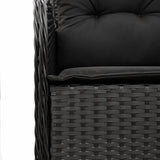 Set da Pranzo da Giardino 3 pz con Cuscini Nero in Polyrattan