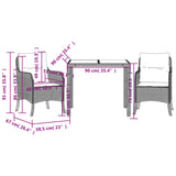 Set da Pranzo da Giardino 3 pz con Cuscini Nero in Polyrattan