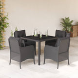 Set da Pranzo da Giardino 5 pz Nero con Cuscini in Polyrattan