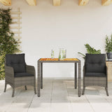 Set da Pranzo da Giardino 3 pz con Cuscini in Polyrattan Grigio