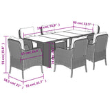 Set da Pranzo da Giardino 7 pz Cuscini Polyrattan Grigio Chiaro