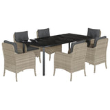Set da Pranzo da Giardino 7 pz Cuscini Polyrattan Grigio Chiaro