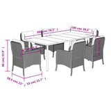 Set da Pranzo da Giardino 7 pz Cuscini Polyrattan Grigio Chiaro