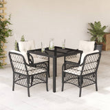 Set da Pranzo da Giardino 5 pz Nero con Cuscini in Polyrattan