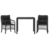 Set da Bistrò 3 pz con Cuscini Nero in Polyrattan