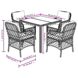 Set da Pranzo da Giardino 5 pz Nero con Cuscini in Polyrattan