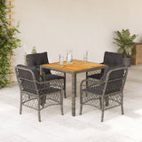 Set da Pranzo da Giardino 5 pz con Cuscini in Polyrattan Grigio