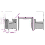 Set da Pranzo da Giardino 3 pz con Cuscini Nero in Polyrattan