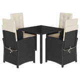 Set da Pranzo da Giardino 5 pz Nero con Cuscini in Polyrattan