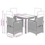 Set da Pranzo da Giardino 5 pz Nero con Cuscini in Polyrattan