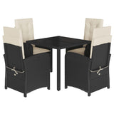 Set da Pranzo da Giardino 5 pz Nero con Cuscini in Polyrattan