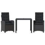 Set da Pranzo da Giardino 3 pz con Cuscini Nero in Polyrattan