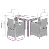 Set da Pranzo da Giardino 5 pz Nero con Cuscini in Polyrattan