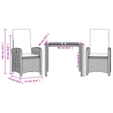 Set da Pranzo da Giardino 3 pz con Cuscini in Polyrattan Grigio