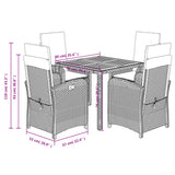 Set da Pranzo da Giardino 5 pz con Cuscini in Polyrattan Grigio