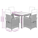 Set da Pranzo da Giardino 5 pz Nero con Cuscini in Polyrattan