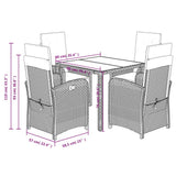 Set da Pranzo da Giardino 5 pz Nero con Cuscini in Polyrattan