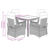 Set da Pranzo da Giardino 5 pz Nero con Cuscini in Polyrattan
