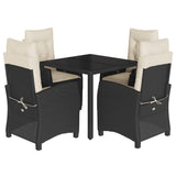 Set da Pranzo da Giardino 5 pz Nero con Cuscini in Polyrattan