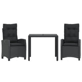 Set da Pranzo da Giardino 3 pz con Cuscini Nero in Polyrattan