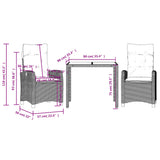 Set da Pranzo da Giardino 3 pz con Cuscini in Polyrattan Grigio