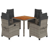 Set da Pranzo da Giardino 5 pz con Cuscini in Polyrattan Grigio