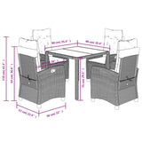 Set da Pranzo da Giardino 5 pz con Cuscini in Polyrattan Grigio