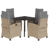 Set Pranzo da Giardino 5 pz con Cuscini Beige Misto Polyrattan