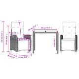 Set da Pranzo da Giardino 3 pz con Cuscini Nero in Polyrattan