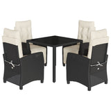 Set da Pranzo da Giardino 5 pz Nero con Cuscini in Polyrattan
