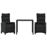 Set da Pranzo da Giardino 3 pz con Cuscini Nero in Polyrattan