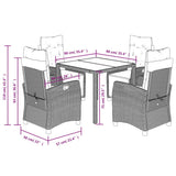 Set da Pranzo da Giardino 5 pz con Cuscini in Polyrattan Grigio