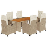 Set Pranzo da Giardino 7 pz con Cuscini Beige Misto Polyrattan