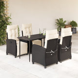 Set da Pranzo da Giardino 5 pz Nero con Cuscini in Polyrattan